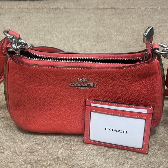 Coach Crossbody Shoulder Bag with Matching Card Holder Tangerine Khaki New $496 - Picture 6 of 14